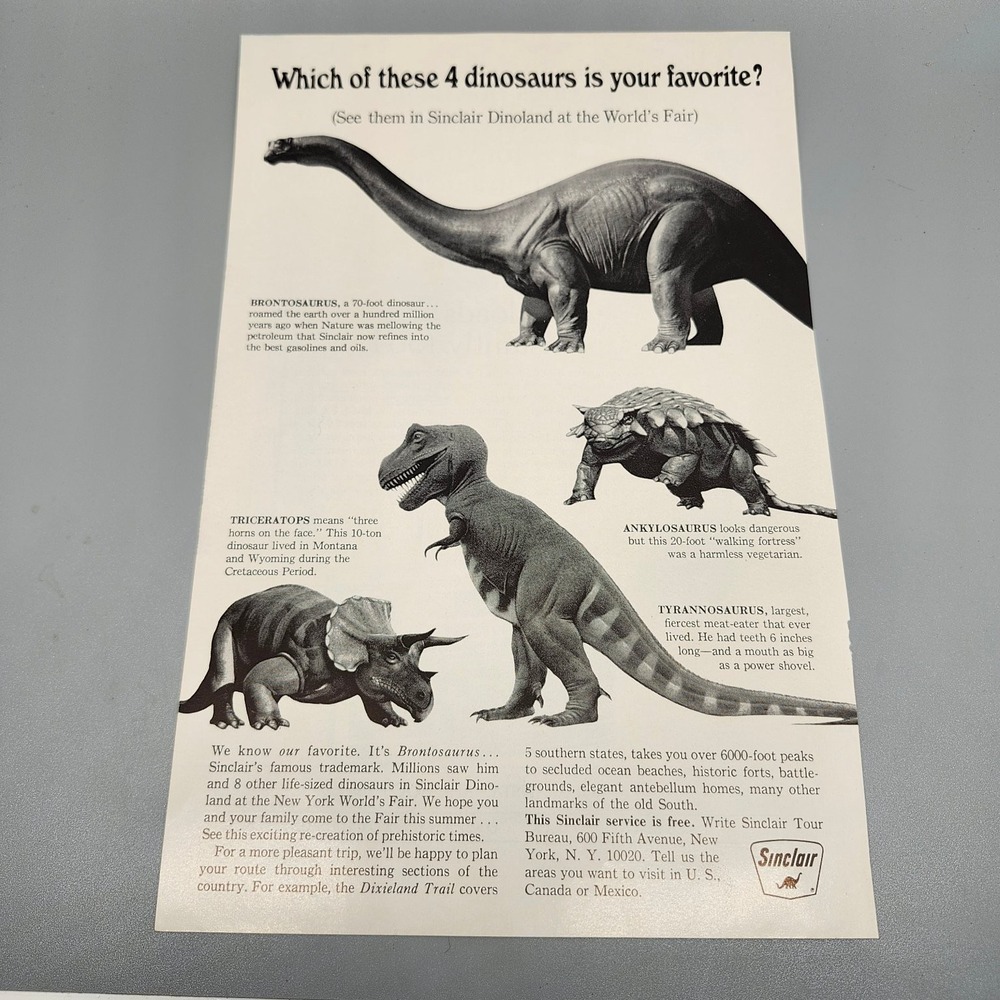 Sinclair Dinosaurs Magazine Ad 1960s New York World's Fair